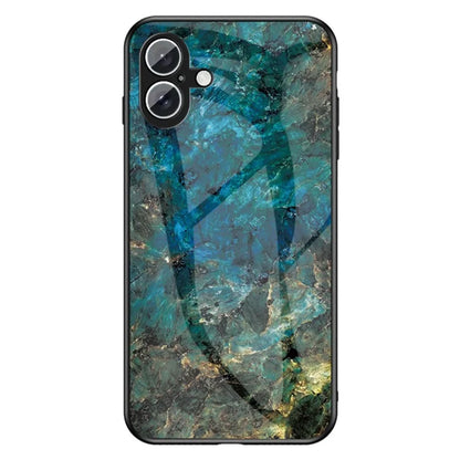 For iPhone 16 Plus Case Marble Pattern Tempered Glass+PC+TPU Protective Phone Cover