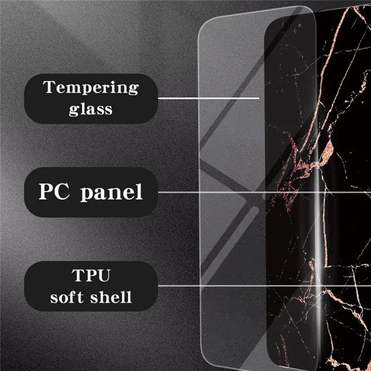 For iPhone 16 Plus Case Marble Pattern Tempered Glass+PC+TPU Protective Phone Cover