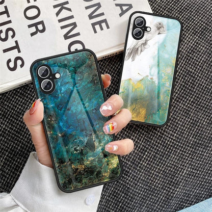 For iPhone 16 Plus Case Marble Pattern Tempered Glass+PC+TPU Protective Phone Cover
