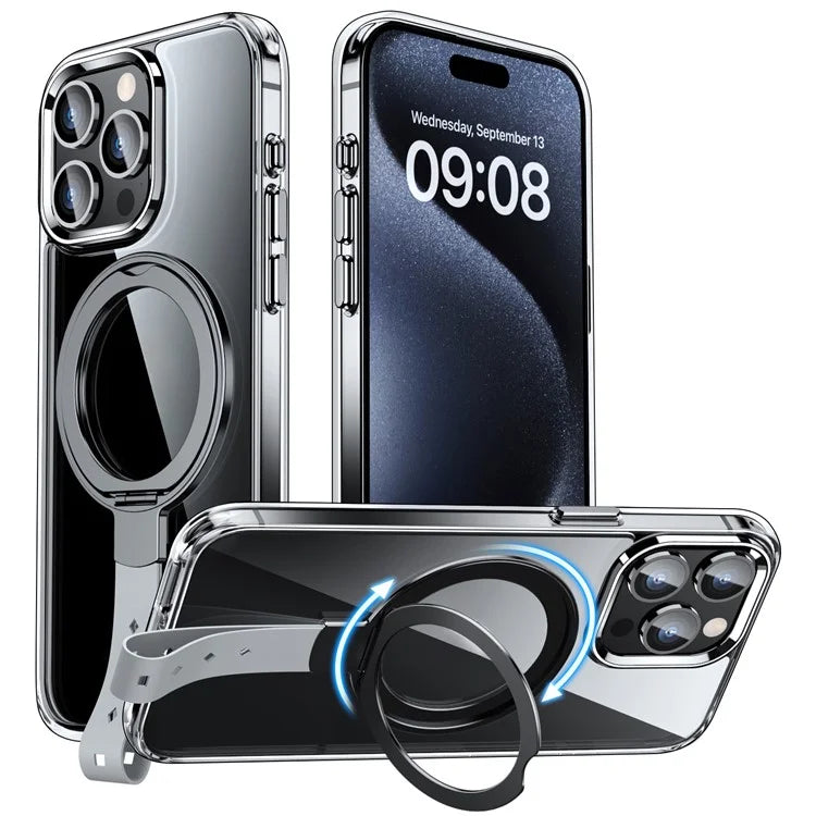 For iPhone 16 Pro Case Magnetic Rotatable Kickstand Hard PC Phone Cover
