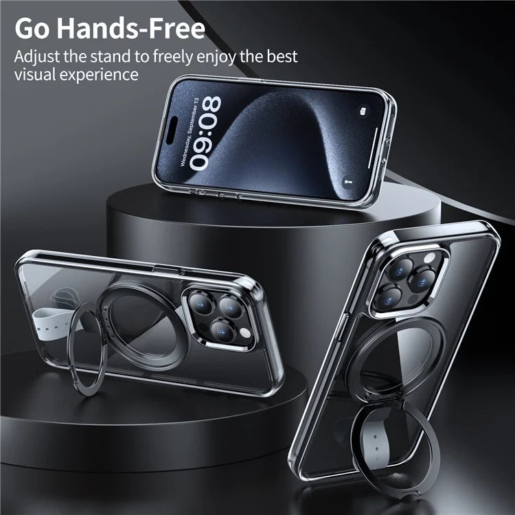 For iPhone 16 Pro Case Magnetic Rotatable Kickstand Hard PC Phone Cover