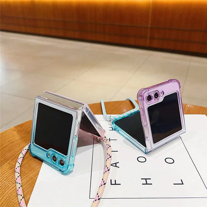 For Samsung Galaxy Z Flip6 5G Case Gradient Color TPU Phone Cover with Lanyard