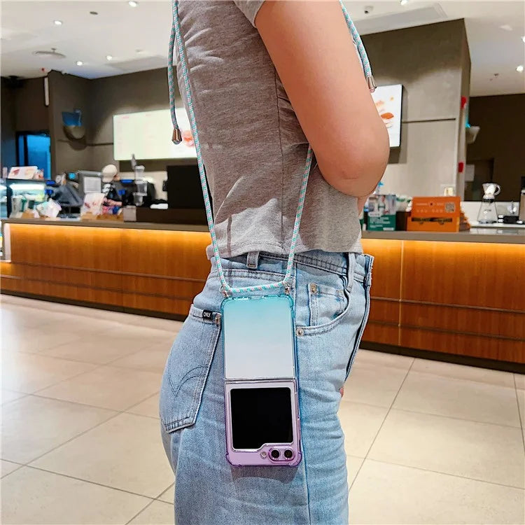 For Samsung Galaxy Z Flip6 5G Case Gradient Color TPU Phone Cover with Lanyard