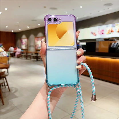 For Samsung Galaxy Z Flip6 5G Case Gradient Color TPU Phone Cover with Lanyard