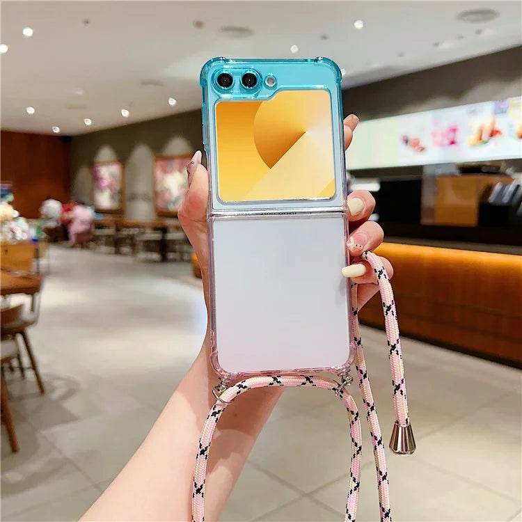 For Samsung Galaxy Z Flip6 5G Case Gradient Color TPU Phone Cover with Lanyard