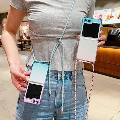 For Samsung Galaxy Z Flip6 5G Case Gradient Color TPU Phone Cover with Lanyard