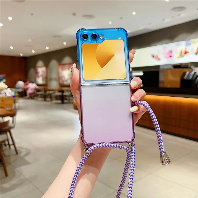 For Samsung Galaxy Z Flip6 5G Case Gradient Color TPU Phone Cover with Lanyard