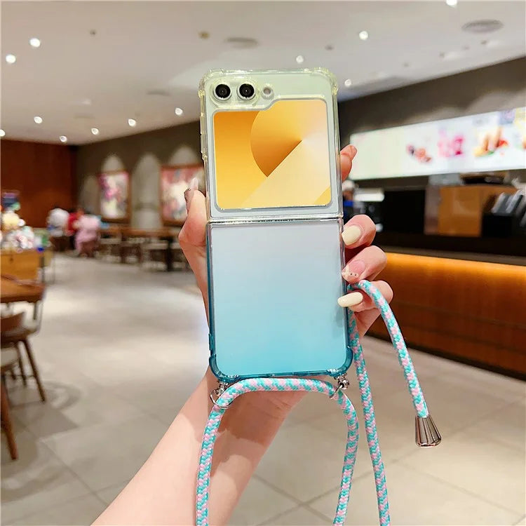 For Samsung Galaxy Z Flip6 5G Case Gradient Color TPU Phone Cover with Lanyard