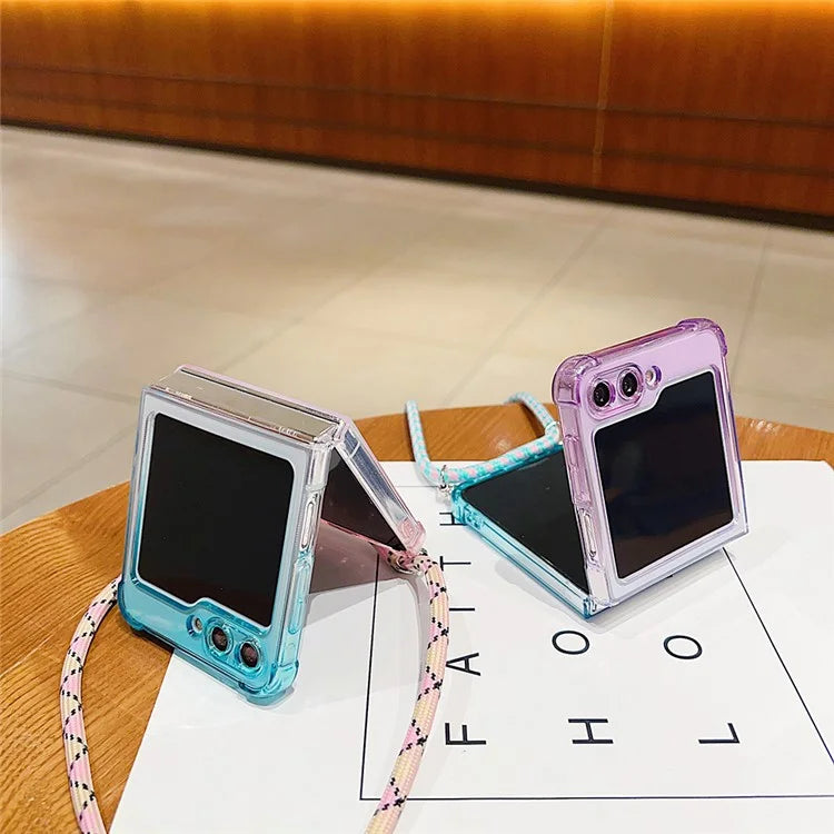 For Samsung Galaxy Z Flip6 5G Case Gradient Color TPU Phone Cover with Lanyard