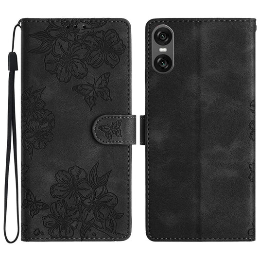 For Sony Xperia 10 VI Case Butterfly Flower Pattern Skin-Touch Leather Phone Cover