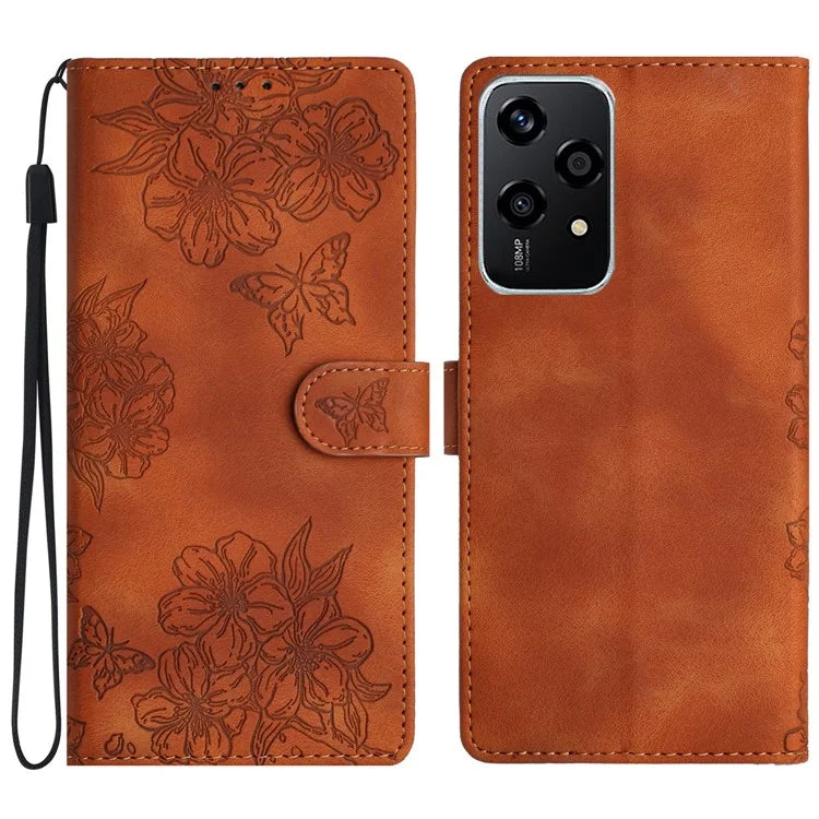 For Honor 200 Lite Case Butterfly Flower Pattern Skin-Touch Leather Phone Cover