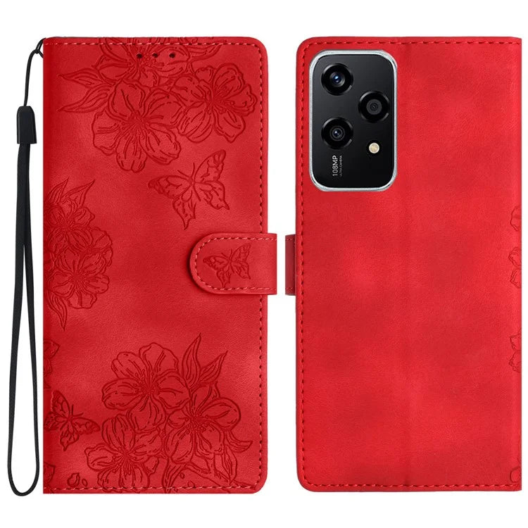 For Honor 200 Lite Case Butterfly Flower Pattern Skin-Touch Leather Phone Cover