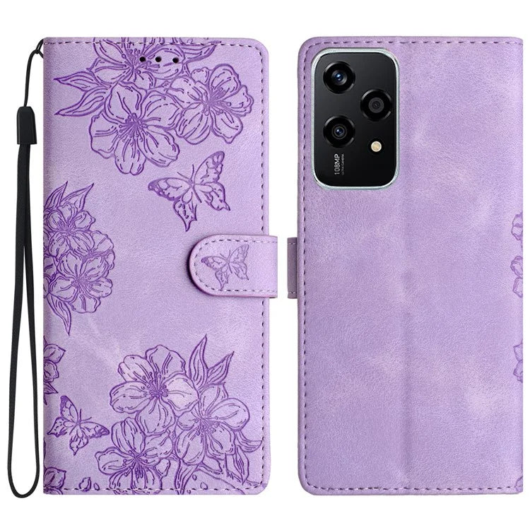 For Honor 200 Lite Case Butterfly Flower Pattern Skin-Touch Leather Phone Cover
