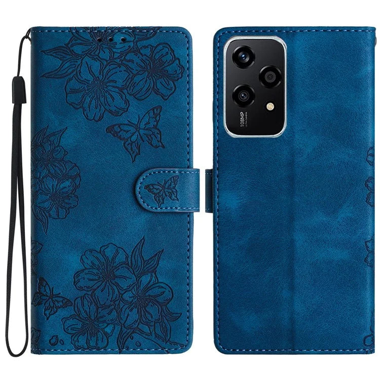 For Honor 200 Lite Case Butterfly Flower Pattern Skin-Touch Leather Phone Cover