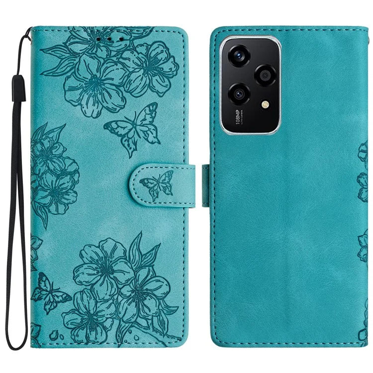 For Honor 200 Lite Case Butterfly Flower Pattern Skin-Touch Leather Phone Cover