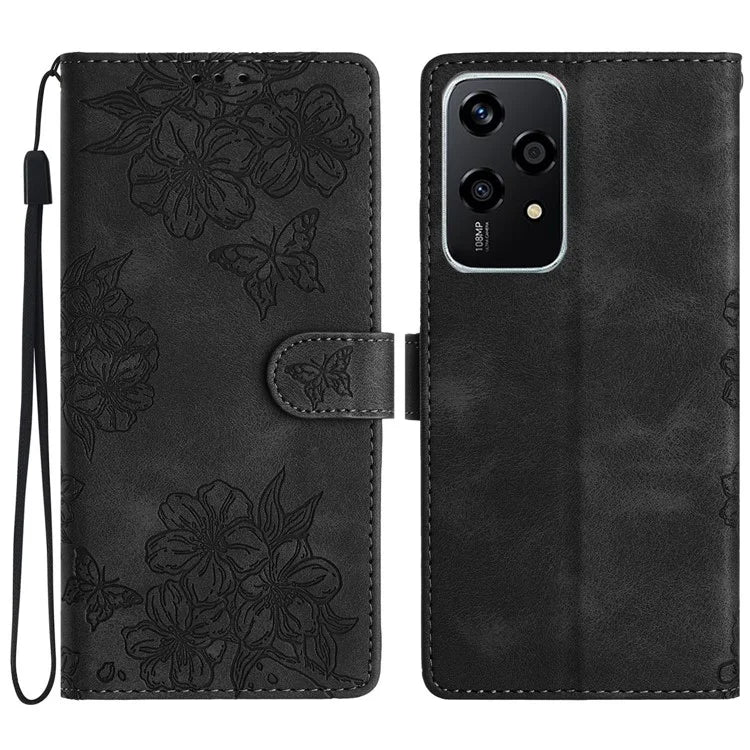 For Honor 200 Lite Case Butterfly Flower Pattern Skin-Touch Leather Phone Cover