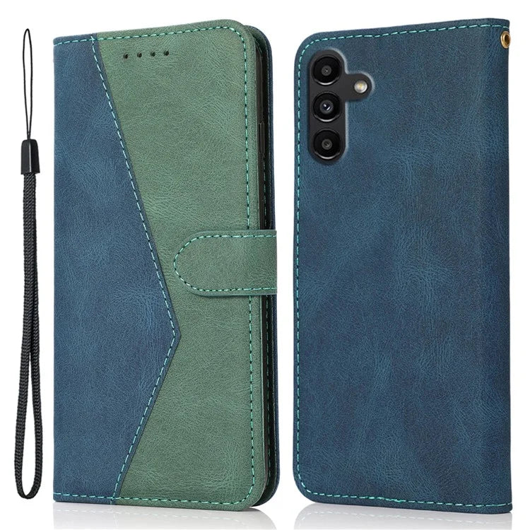 For Samsung Galaxy A16 5G Cover Color Splicing Wallet Stand Leather Phone Case with Wrist Strap