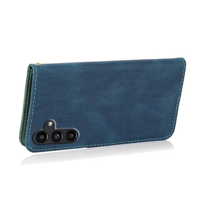 For Samsung Galaxy A16 5G Cover Color Splicing Wallet Stand Leather Phone Case with Wrist Strap