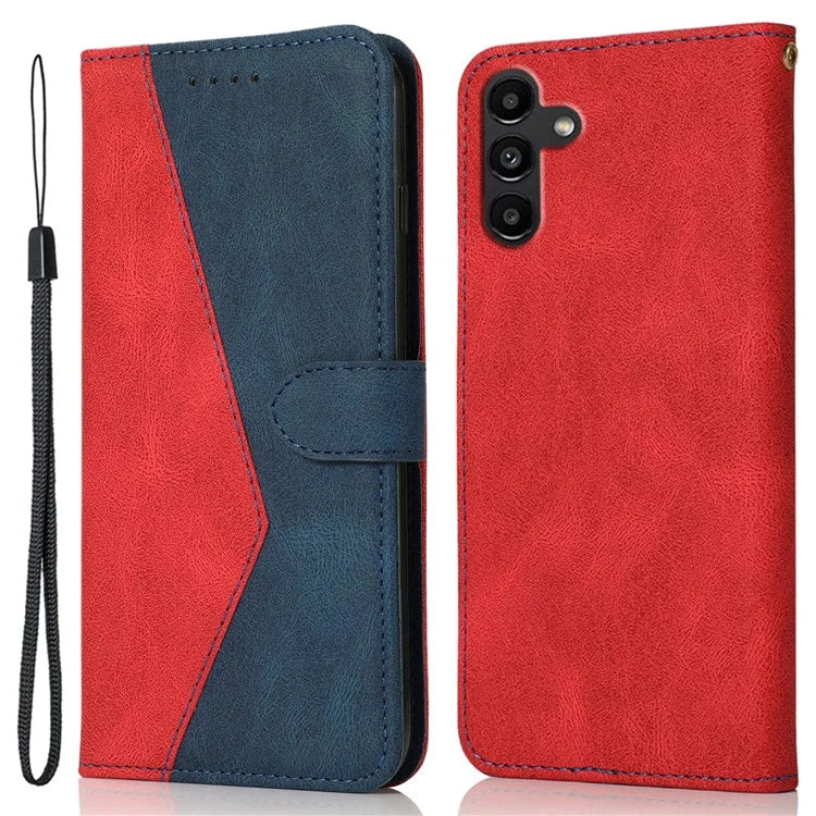 For Samsung Galaxy A16 5G Cover Color Splicing Wallet Stand Leather Phone Case with Wrist Strap