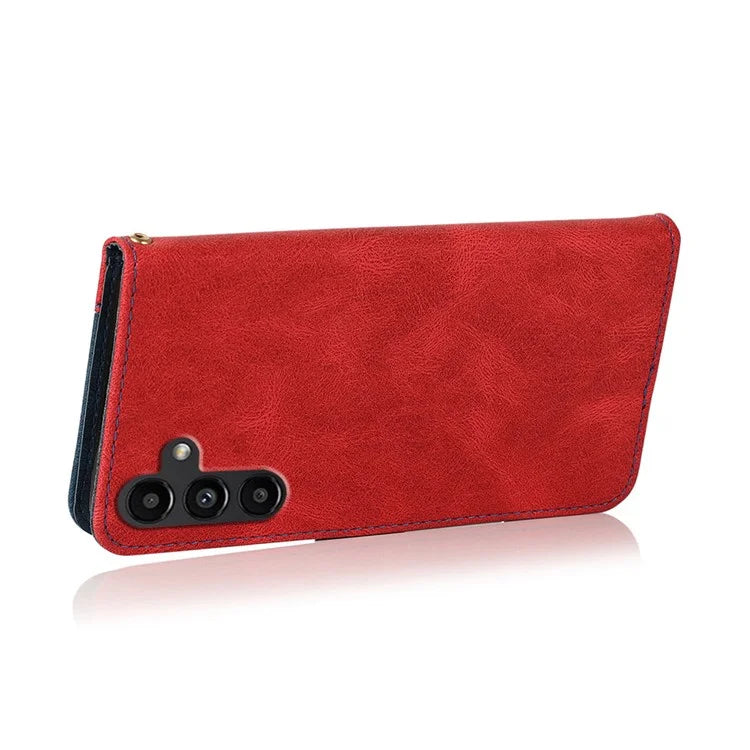 For Samsung Galaxy A16 5G Cover Color Splicing Wallet Stand Leather Phone Case with Wrist Strap