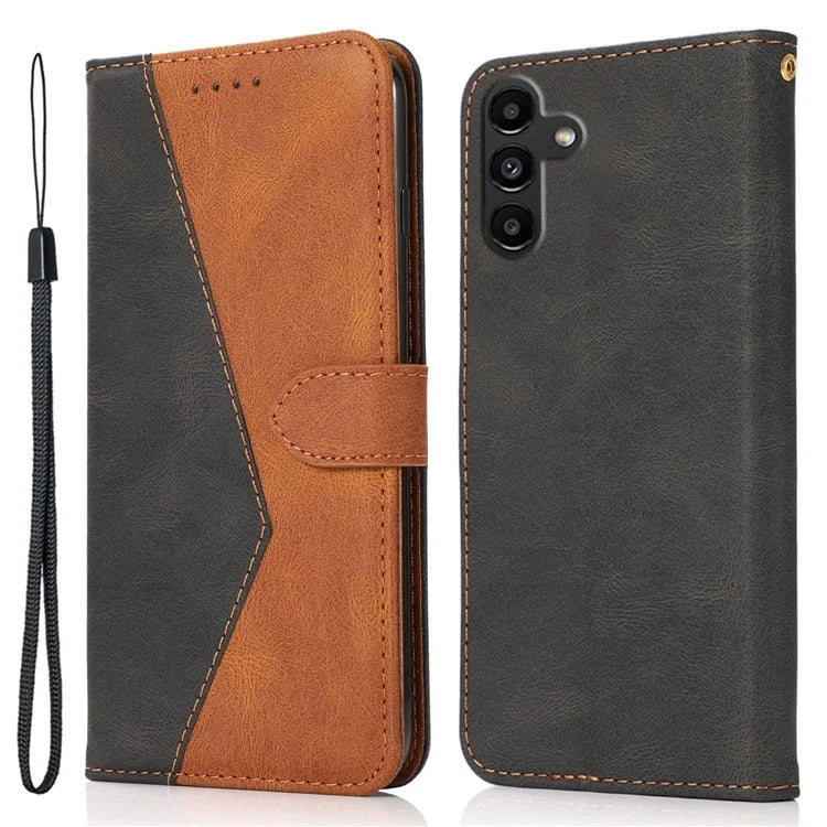 For Samsung Galaxy A16 5G Cover Color Splicing Wallet Stand Leather Phone Case with Wrist Strap