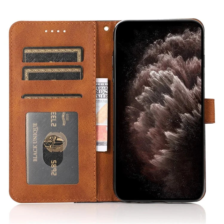 For Samsung Galaxy A16 5G Cover Color Splicing Wallet Stand Leather Phone Case with Wrist Strap
