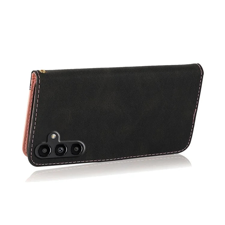 For Samsung Galaxy A16 5G Cover Color Splicing Wallet Stand Leather Phone Case with Wrist Strap