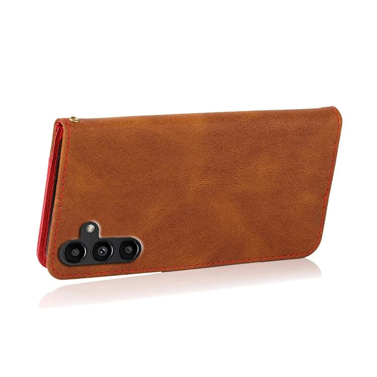 For Samsung Galaxy A16 5G Cover Color Splicing Wallet Stand Leather Phone Case with Wrist Strap