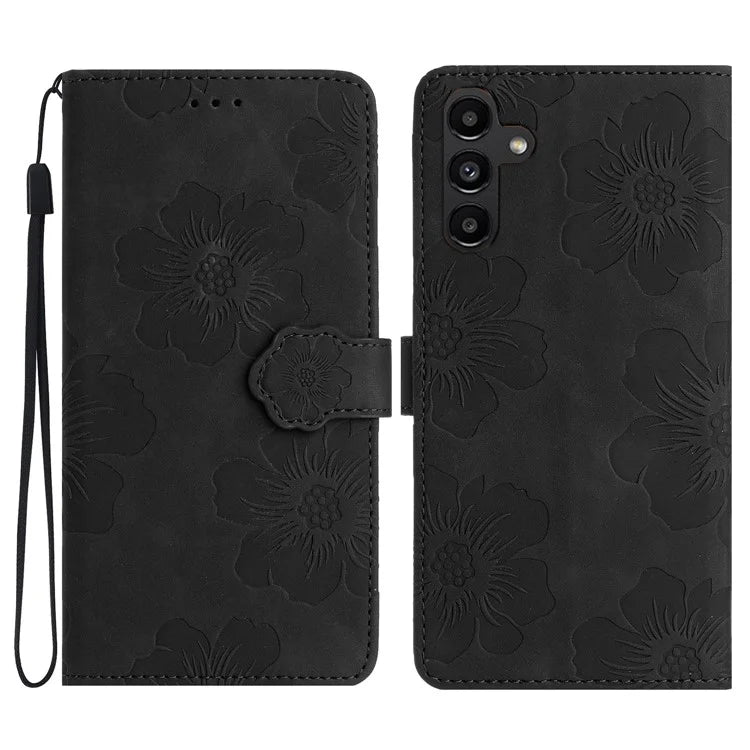 For Samsung Galaxy A16 5G Case Flower Design Leather Wallet Phone Cover with Wrist Strap