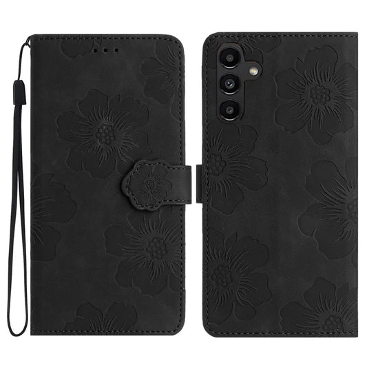 For Samsung Galaxy A16 5G Case Flower Design Leather Wallet Phone Cover with Wrist Strap