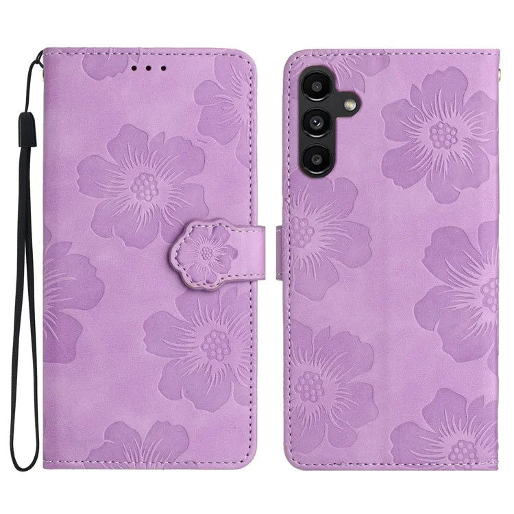 For Samsung Galaxy A16 5G Case Flower Design Leather Wallet Phone Cover with Wrist Strap