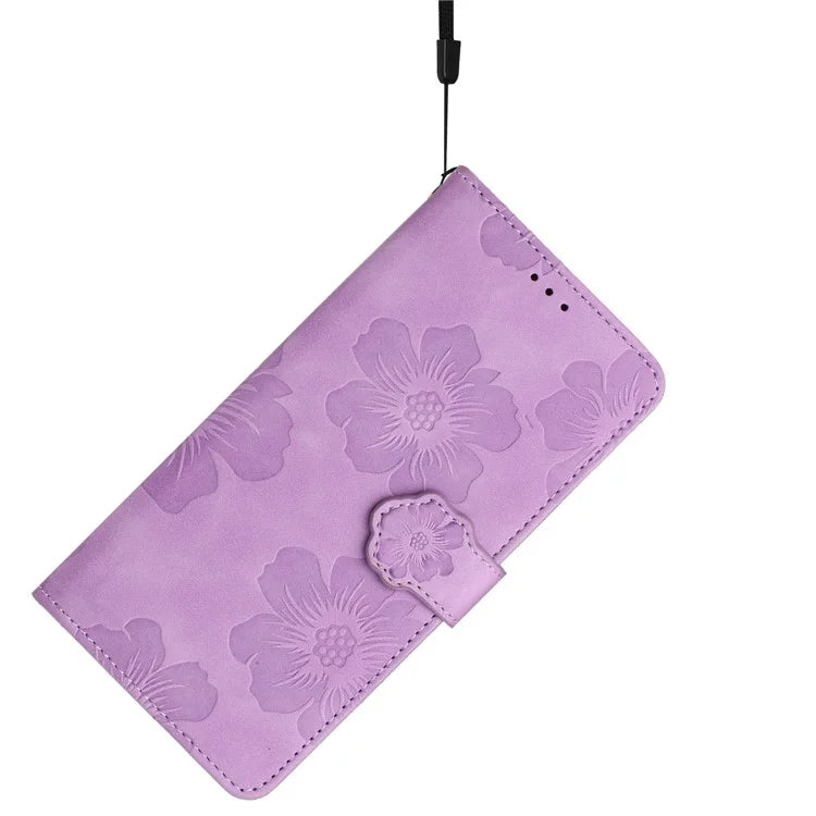For Samsung Galaxy A16 5G Case Flower Design Leather Wallet Phone Cover with Wrist Strap