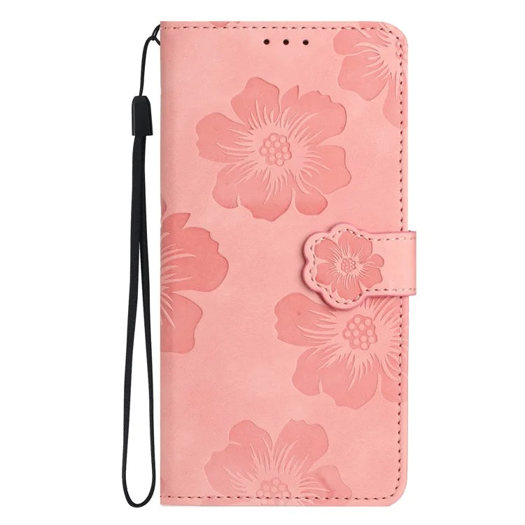 For Samsung Galaxy A16 5G Case Flower Design Leather Wallet Phone Cover with Wrist Strap