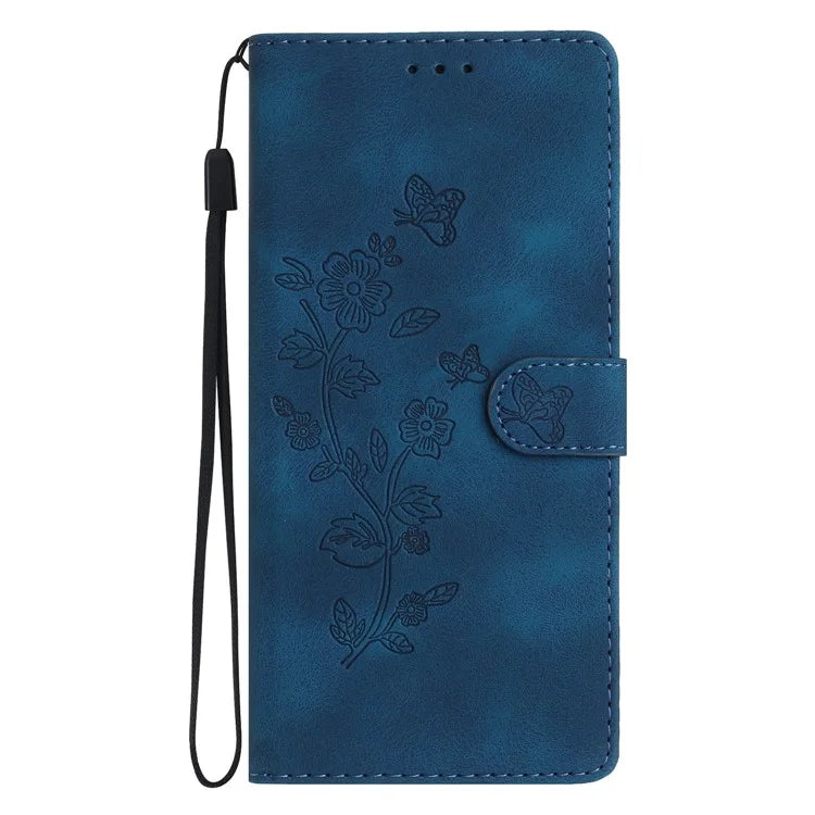 For Samsung Galaxy A16 5G Case Leather Imprinted Flower Phone Cover Wallet with Wrist Strap