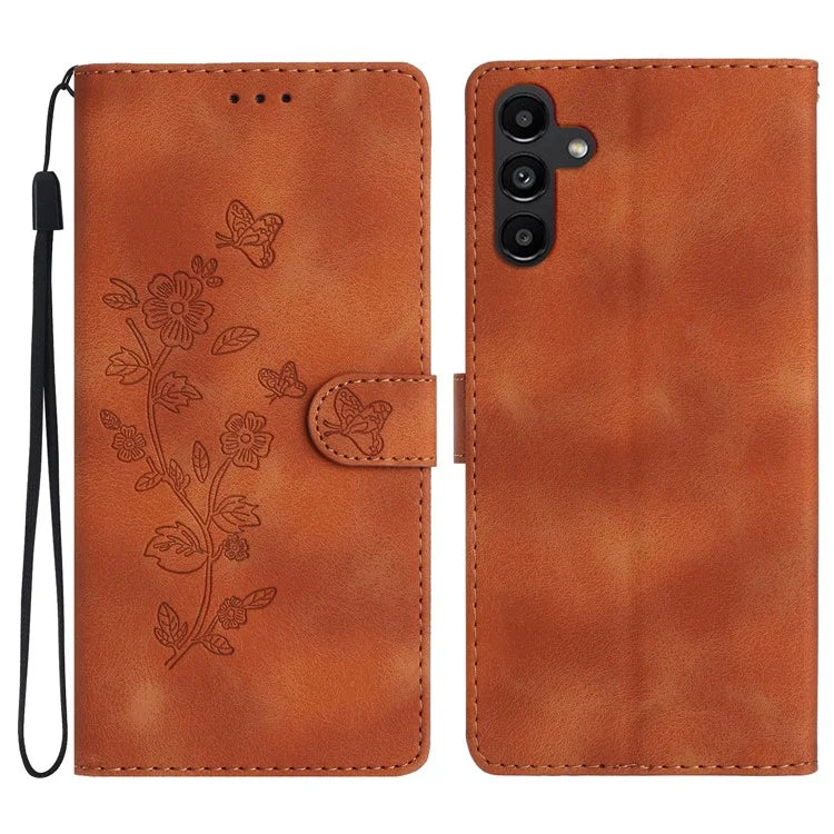 For Samsung Galaxy A16 5G Case Leather Imprinted Flower Phone Cover Wallet with Wrist Strap