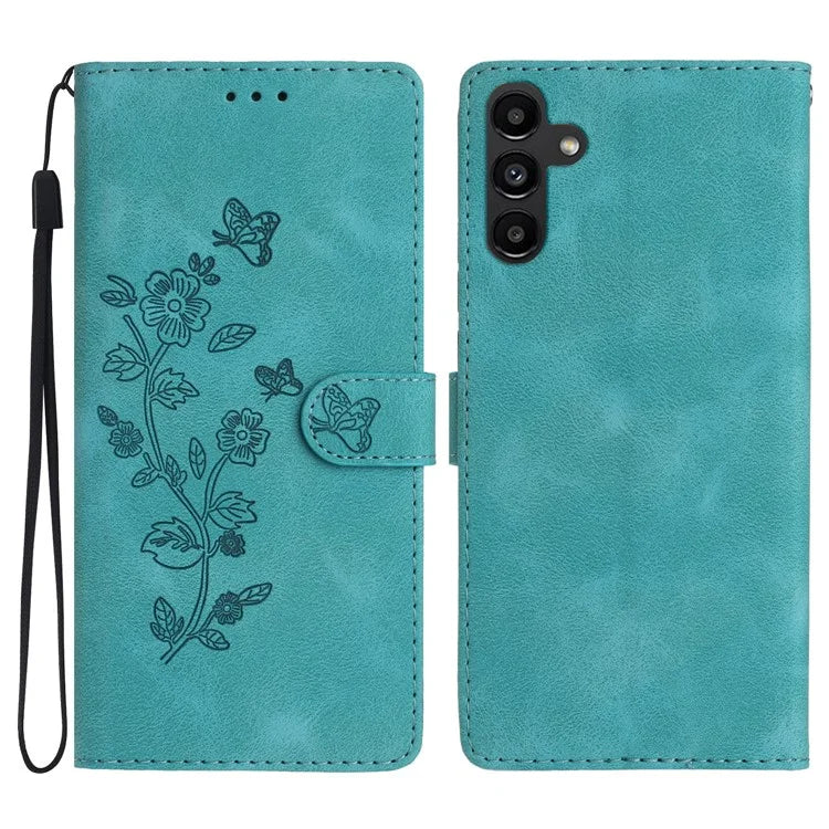 For Samsung Galaxy A16 5G Case Leather Imprinted Flower Phone Cover Wallet with Wrist Strap