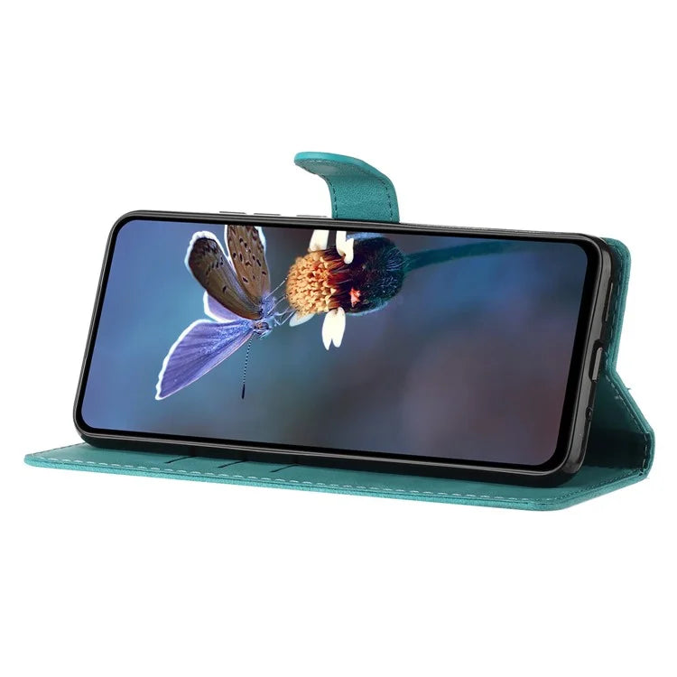 For Samsung Galaxy A16 5G Case Leather Imprinted Flower Phone Cover Wallet with Wrist Strap