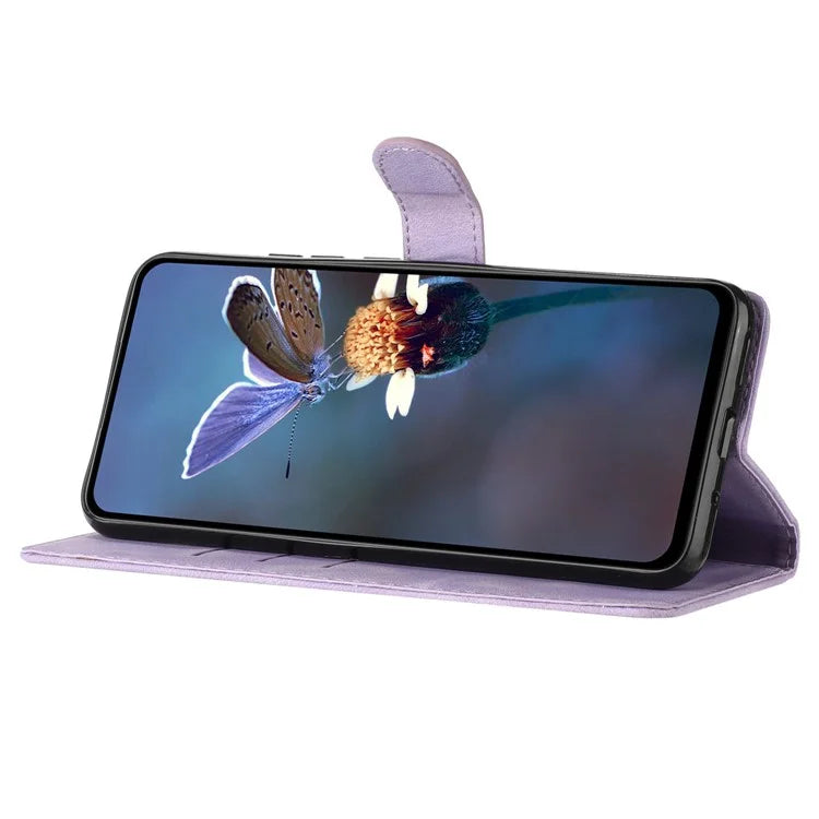 For Samsung Galaxy A16 5G Case Leather Imprinted Flower Phone Cover Wallet with Wrist Strap