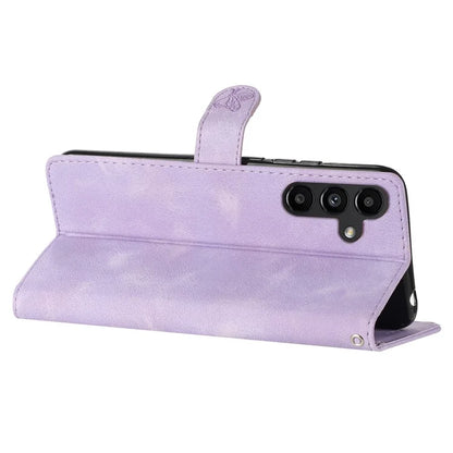 For Samsung Galaxy A16 5G Case Leather Imprinted Flower Phone Cover Wallet with Wrist Strap
