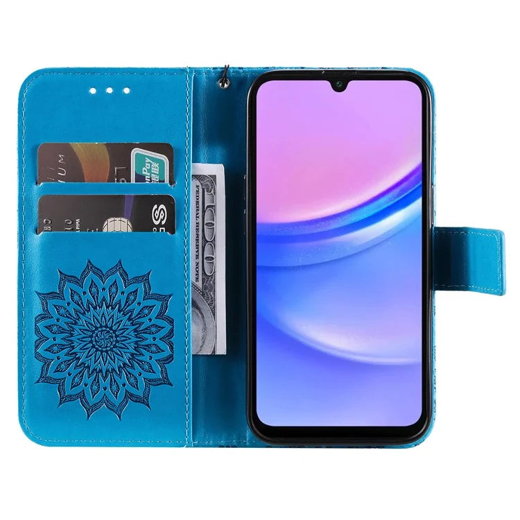 KT Imprinting Flower Series-1 For Samsung Galaxy A16 5G Case Sunflower Leather Wallet Folio Phone Cover