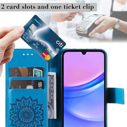 KT Imprinting Flower Series-1 For Samsung Galaxy A16 5G Case Sunflower Leather Wallet Folio Phone Cover