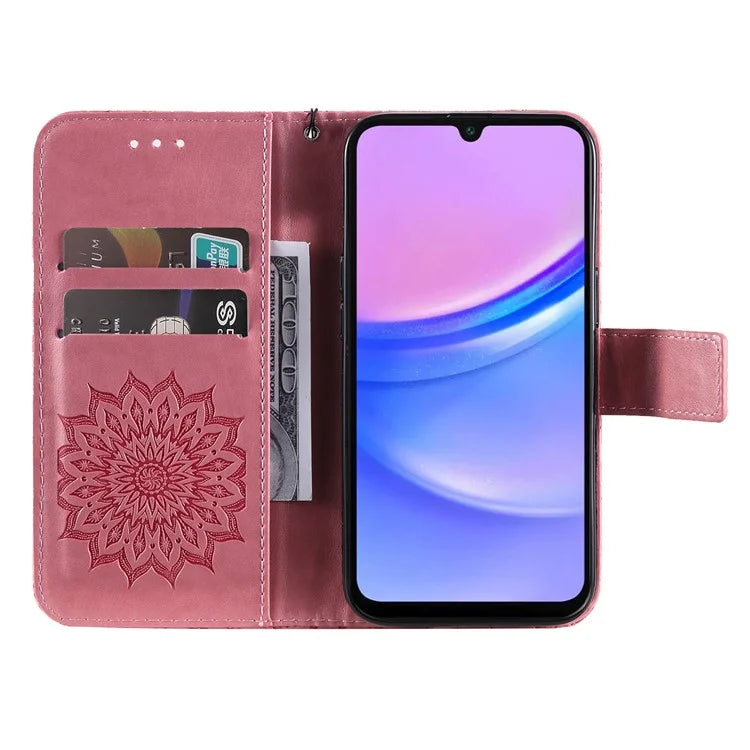 KT Imprinting Flower Series-1 For Samsung Galaxy A16 5G Case Sunflower Leather Wallet Folio Phone Cover