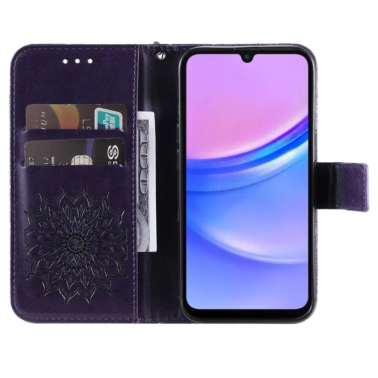 KT Imprinting Flower Series-1 For Samsung Galaxy A16 5G Case Sunflower Leather Wallet Folio Phone Cover