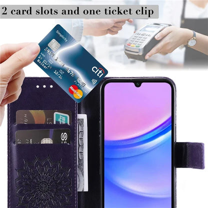 KT Imprinting Flower Series-1 For Samsung Galaxy A16 5G Case Sunflower Leather Wallet Folio Phone Cover