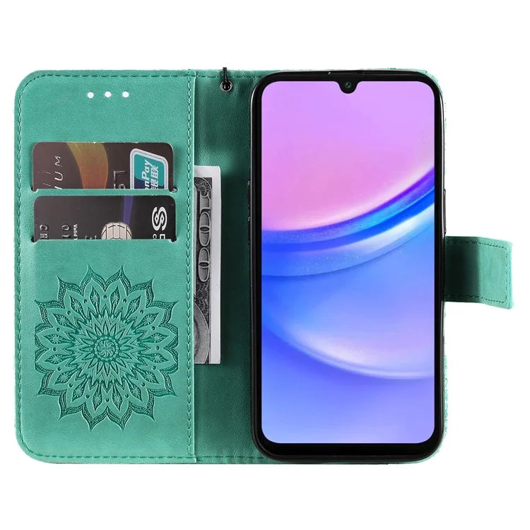 KT Imprinting Flower Series-1 For Samsung Galaxy A16 5G Case Sunflower Leather Wallet Folio Phone Cover