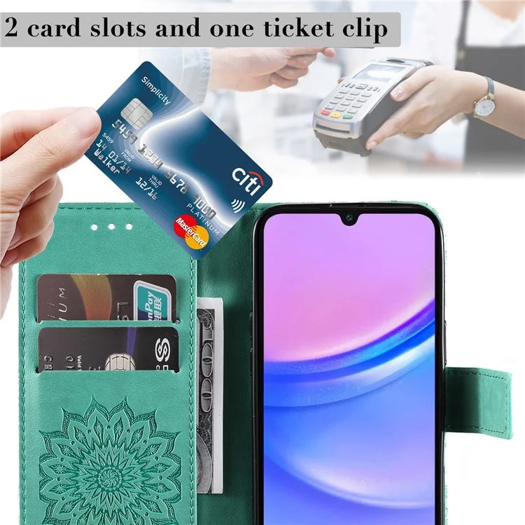KT Imprinting Flower Series-1 For Samsung Galaxy A16 5G Case Sunflower Leather Wallet Folio Phone Cover