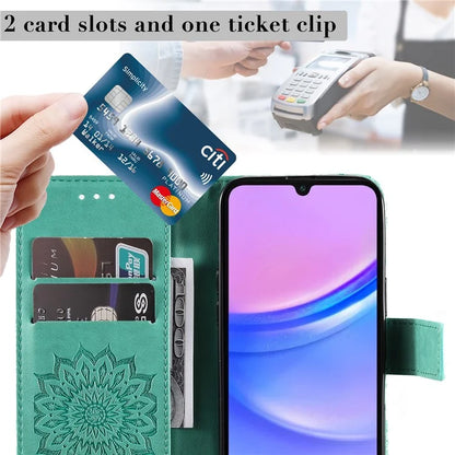KT Imprinting Flower Series-1 For Samsung Galaxy A16 5G Case Sunflower Leather Wallet Folio Phone Cover
