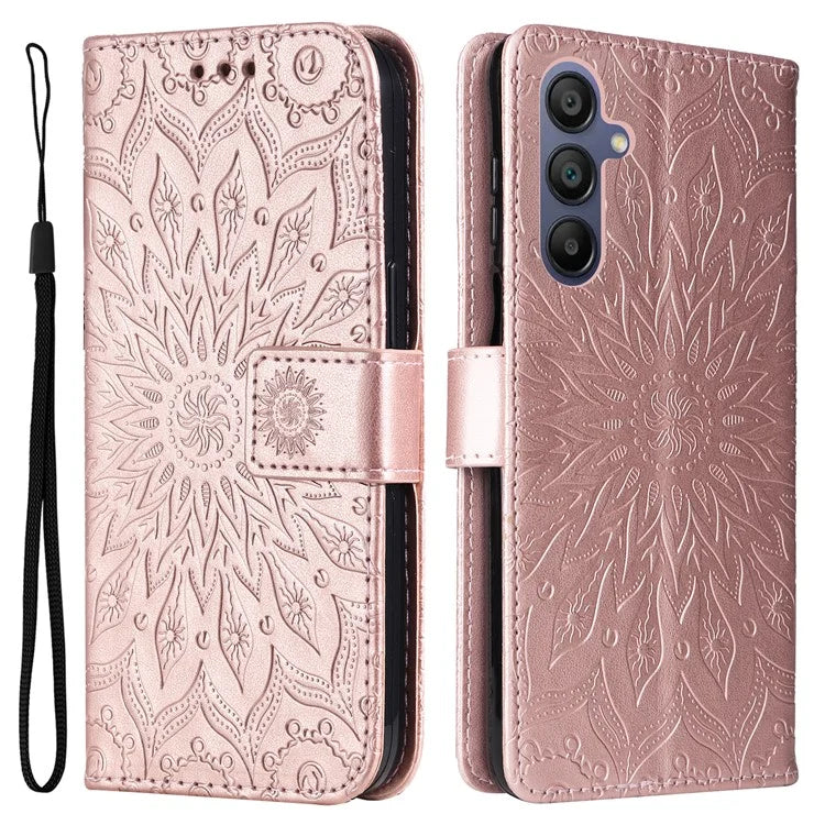 KT Imprinting Flower Series-1 For Samsung Galaxy A16 5G Case Sunflower Leather Wallet Folio Phone Cover