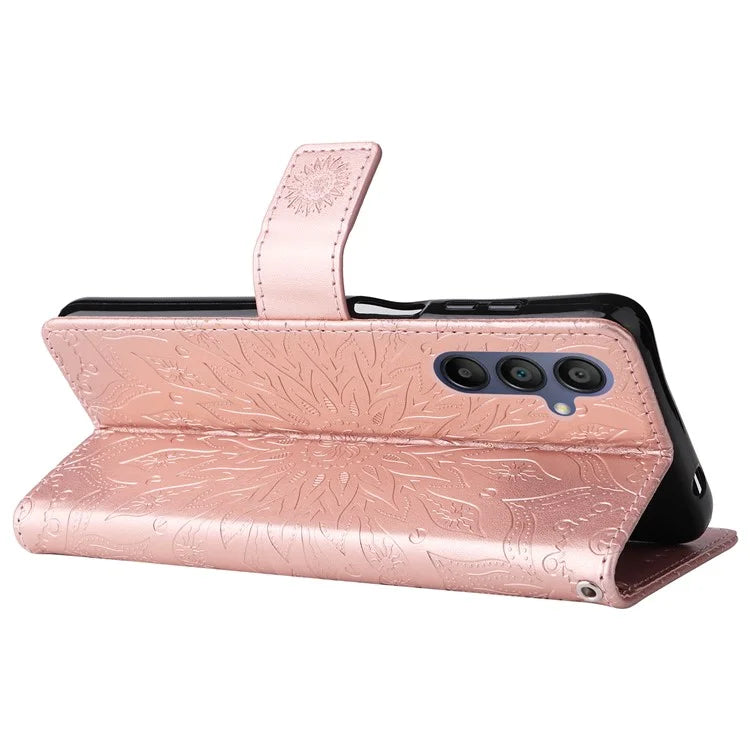 KT Imprinting Flower Series-1 For Samsung Galaxy A16 5G Case Sunflower Leather Wallet Folio Phone Cover