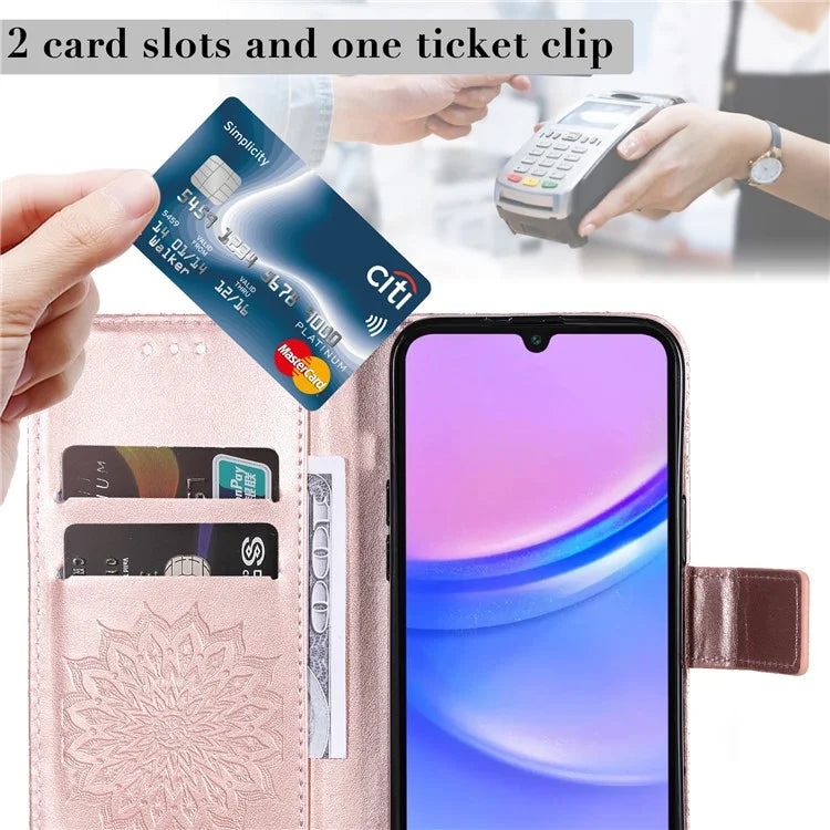 KT Imprinting Flower Series-1 For Samsung Galaxy A16 5G Case Sunflower Leather Wallet Folio Phone Cover